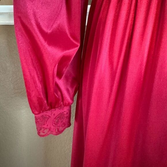 Vintage Shadowline M Satin Gown And Robe Set Deep Red Lace Trim Romantic Evening - Picture 4 of 12